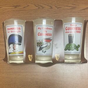 Guinness Vintage Cartoon Pint Glass Trio